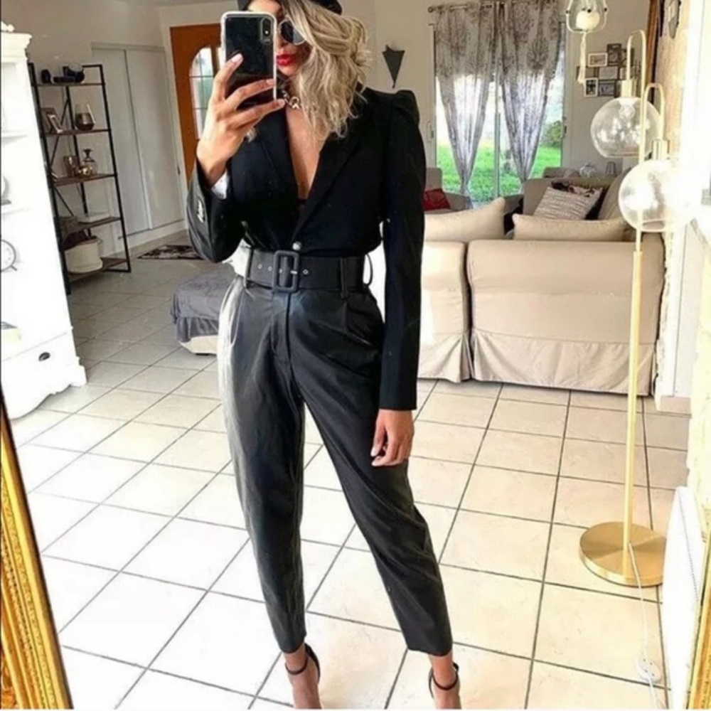 Zara BELTED FAUX LEATHER PANTS BLACK COLOR NEW